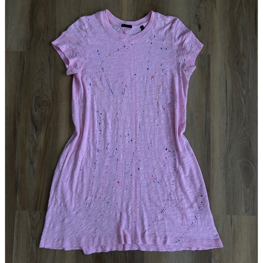 ATM Anthony Thomas Melillo Splatter-print T-shirt Dress In Azalea Splatter  M - Picture 2 of 8
